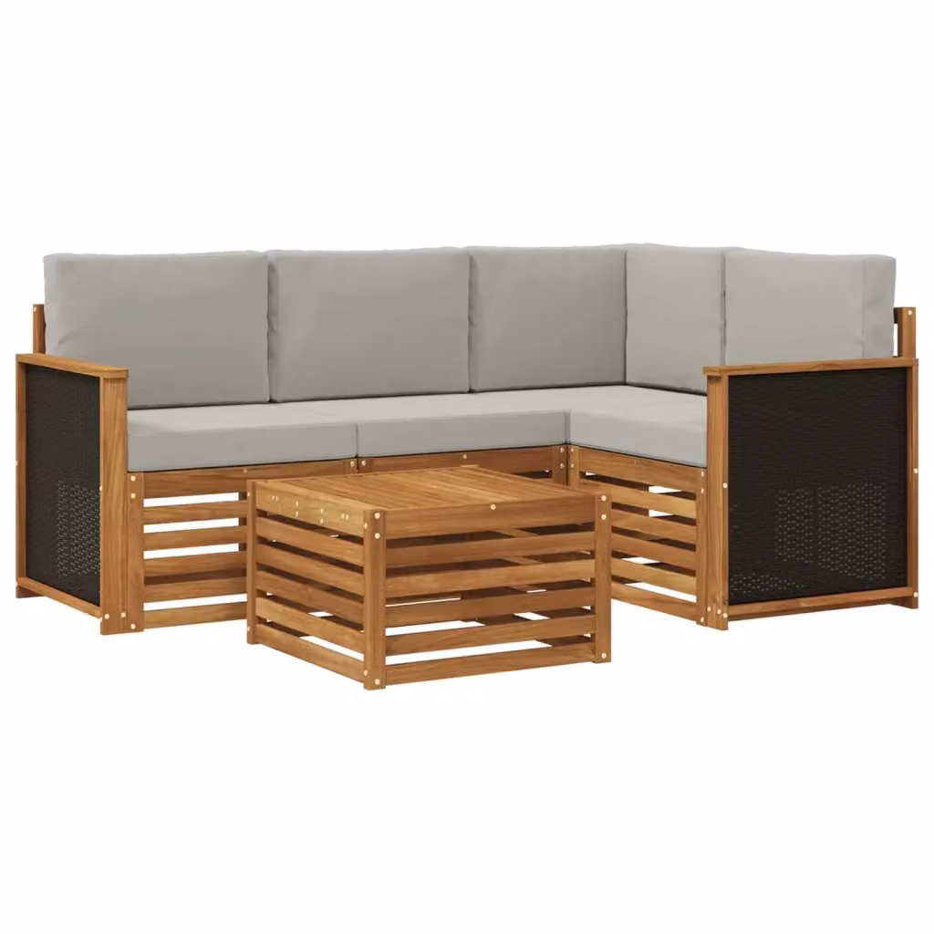 Set di divani da esterno a L vidaXL in legno di acacia con tavolo da caffè, colore marrone e grigio – 2