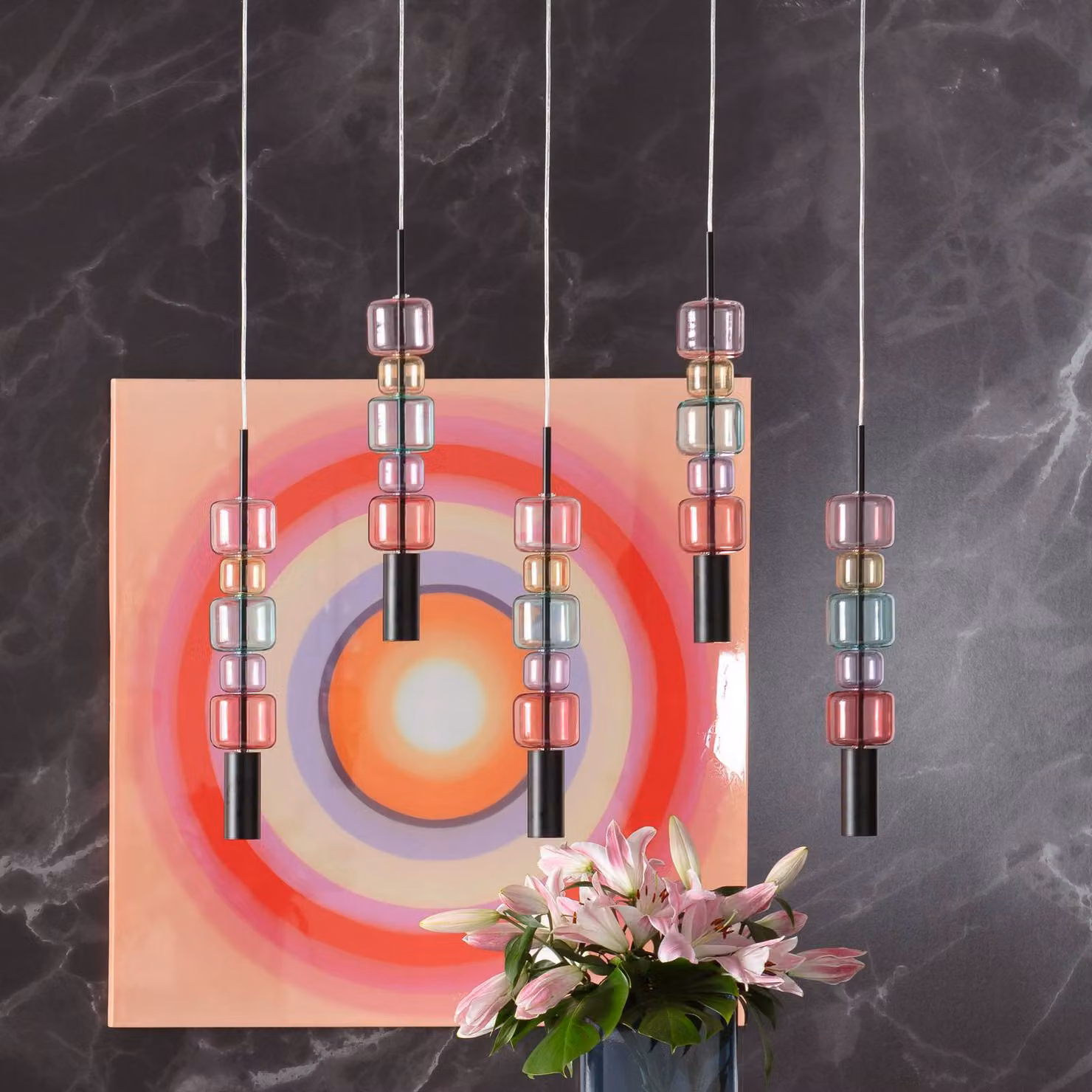 KARE Lampada a sospensione Candy Bar Colore, dimmerabile, Multicolore, Soggiorno / Sala da pranzo, Vetro, Design, Lampada a sospensione