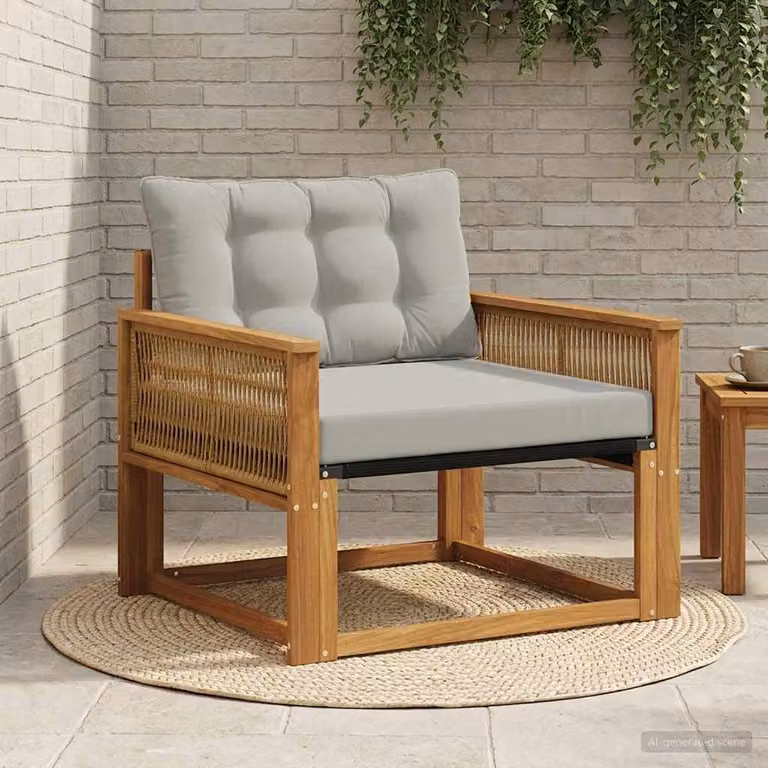 Sedia da giardino moderna vidaXL in legno di acacia massello e textilene nei colori marrone e grigio