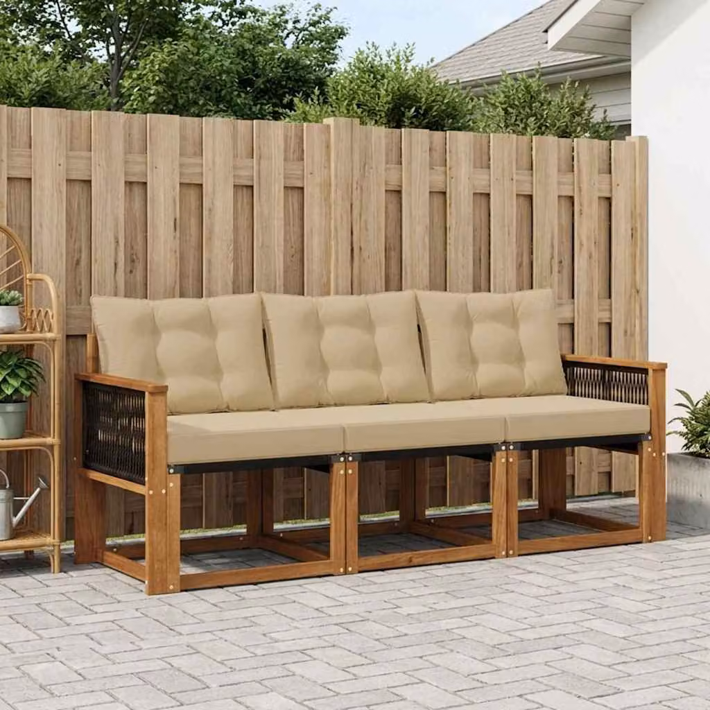 Set di divani da esterno vidaXL in legno di acacia con cuscini beige e marrone