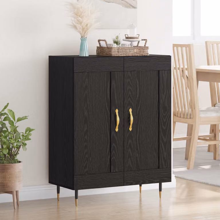 Credenza moderna vidaXL in legno ingegnerizzato e metallo, colore nero, L: 69,5 cm, P: 34 cm, H: 90 cm