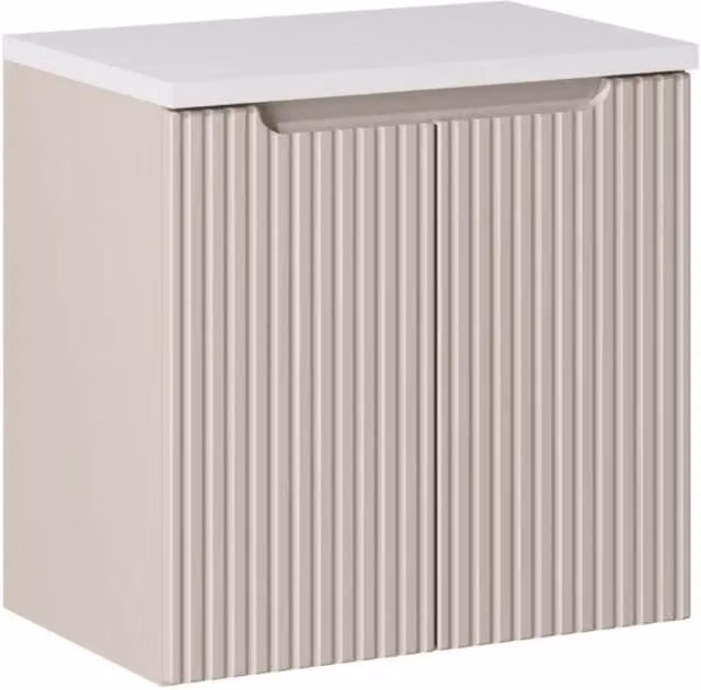Set da bagno VANO cachemire e bianco 60cm: mobile sottolavabo con ante scanalate verticalmente + piano per lavabo