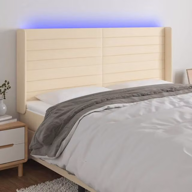 Testiera con LED e porta USB vidaXL in tessuto beige L: 183 cm, P: 16 cm, H: 118-128 cm