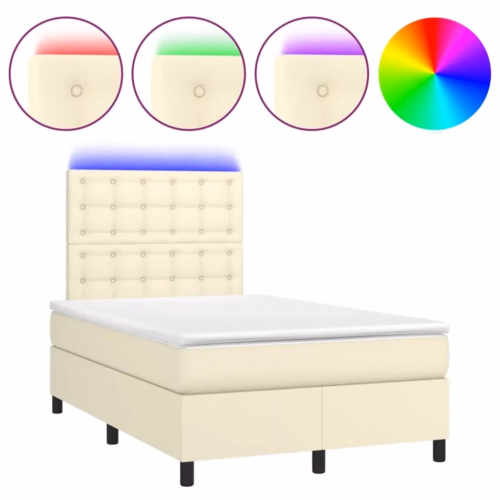 Letto con Giroletto a Molle, Materasso Ibrido e Illuminazione LED vidaXL, Similpelle Beige, L/P: 120 x 200 cm – 2
