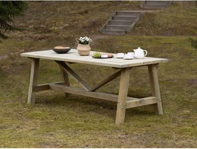 Tavolo da giardino in legno 240x90 cm, piano spesso 44 mm, pino impregnato per esterno resistente - Esterni da Vivere