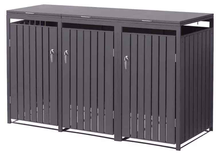 Contenitore per bidoni della spazzatura ML-Design, modello a 3 scomparti, per 3 bidoni, capacità 240 litri ciascuno, dimensioni 200x80x120 cm, colore antracite, realizzato in acciaio, resistente agli agenti atmosferici e con chiusura a chiave