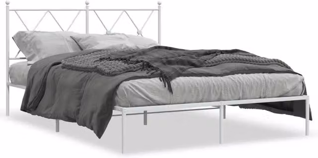 Letto matrimoniale DESIGN IN con testiera in metallo bianco e doghe fisse L: 142 cm, P: 196 cm, H: 90,5 cm