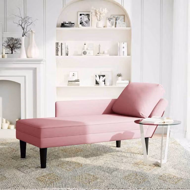 vidaXL Sdraio con Cuscino e Bracciolo Destro in Velluto Rosa