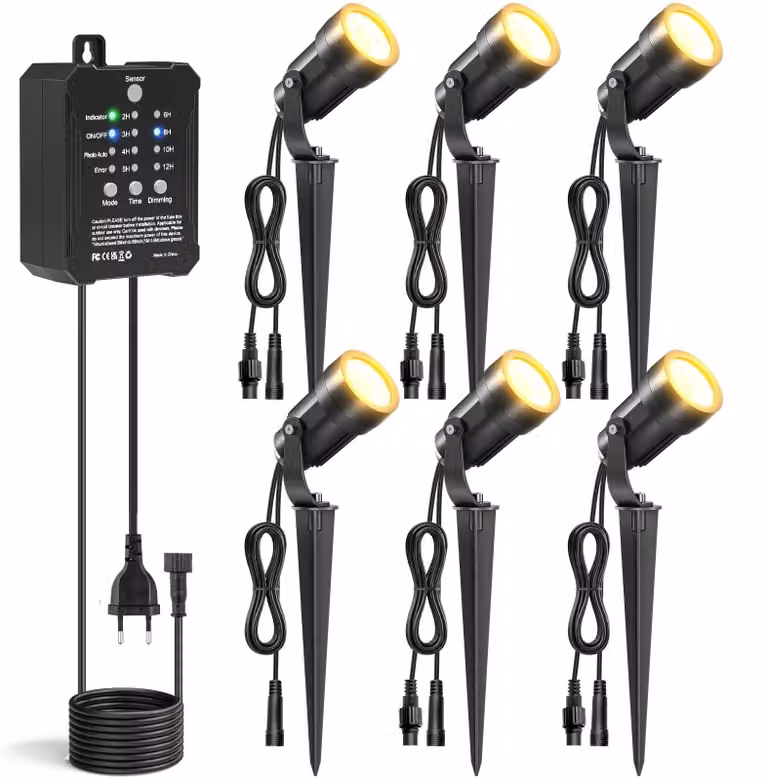 Faretto da giardino dimmerabile - 5 W - Bianco caldo 2700K - Set da 6 - IP65 - Sensore crepuscolare
