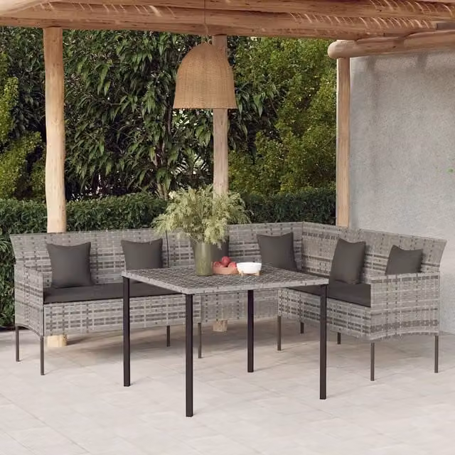 Divano da Giardino a L con Cuscini-Sofa da Giardino-Divano da esterno Grigio in Polyrattan