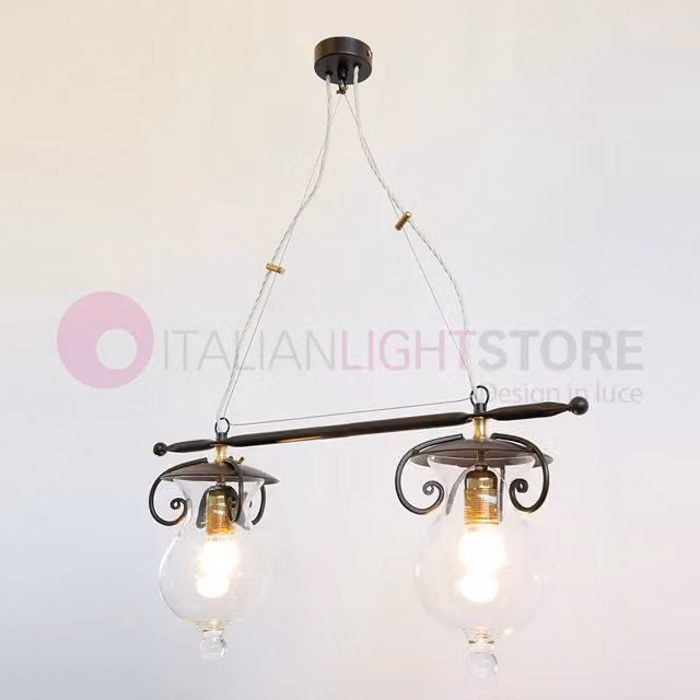 GOCCIA Lampadario Bilanciere 2 Luci in Ferro Battuto