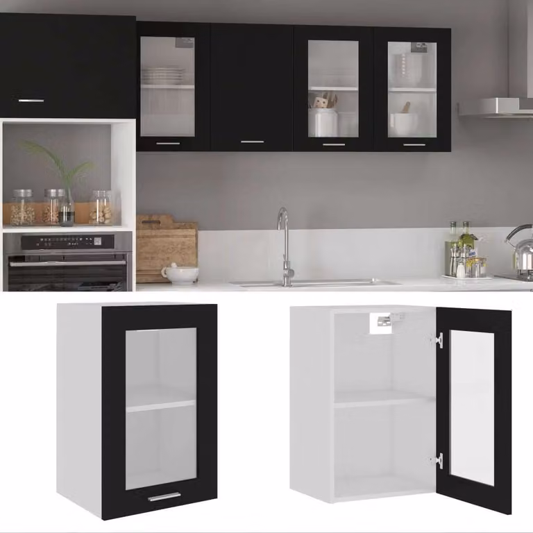 The Living Store Vetrinetta sospesa nera 40x31x60 cm in materiale ligneo