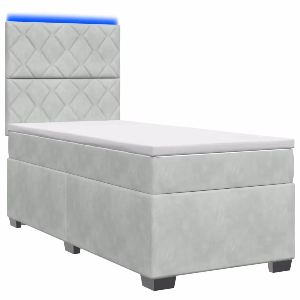 Letto con Box Spring, Materasso Ibrido e Illuminazione LED vidaXL, Grigio Chiaro, L/P: 90 x 190 cm – 2
