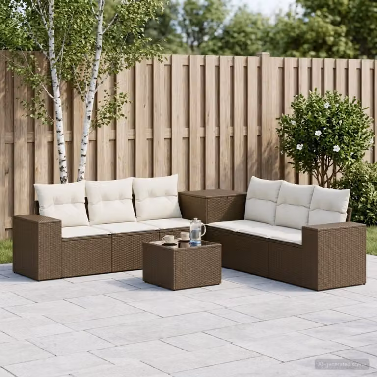 vidaXL Set di divani da giardino 8 pz in polyrattan marrone e bianco crema con cuscini e tavolino da esterno