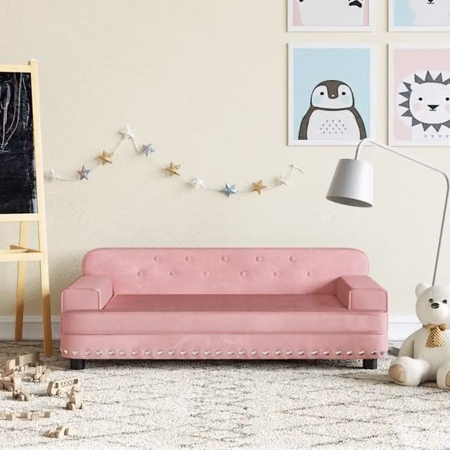 Divano per bambini vidaXL in velluto rosa L: 90 cm, P: 53 cm, H: 30 cm