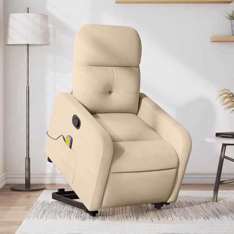vidaXL Poltrona Alzapersona Reclinabile con Massaggio Beige in Tessuto