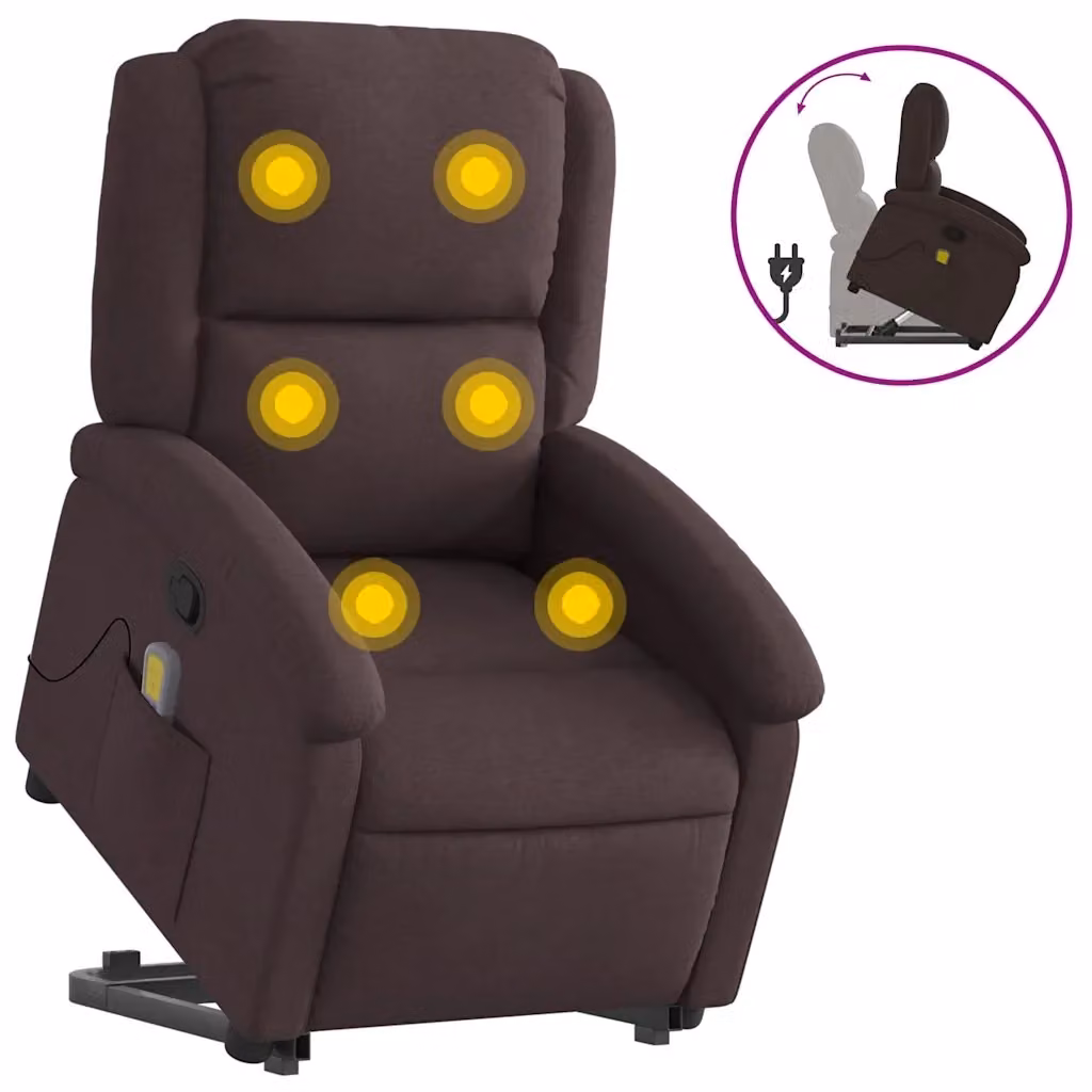 Poltrona Alzapersona Reclinabile con Massaggio vidaXL in Tessuto Marrone per Senior – 2