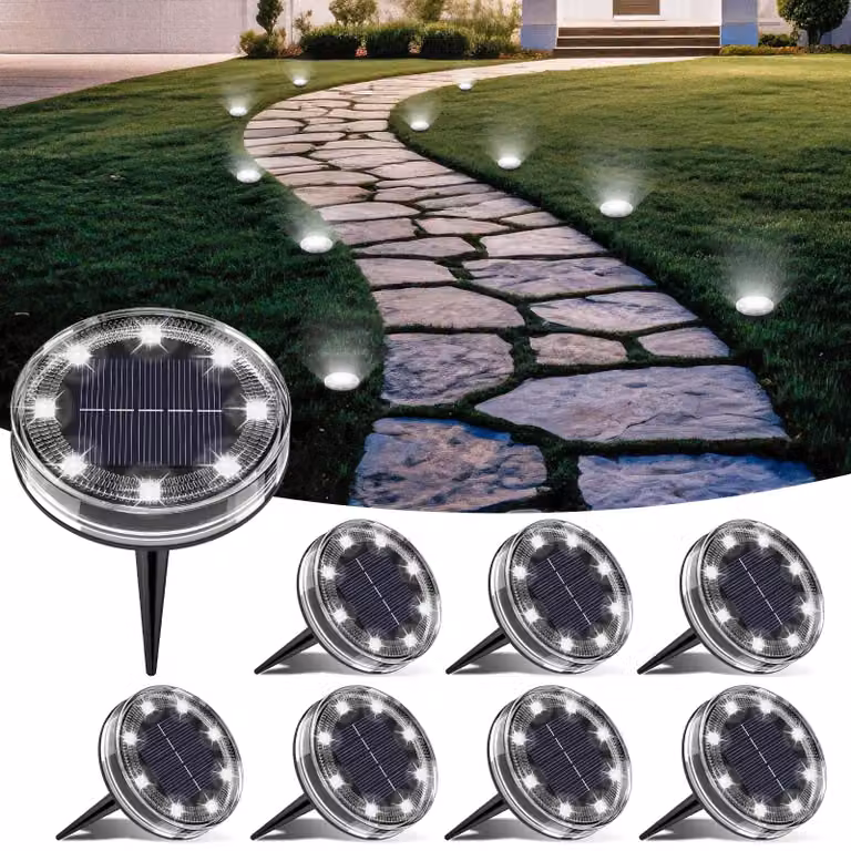 8 luci da giardino a LED solari, grado di protezione IP68, luce bianca fredda, per giardini e vialetti