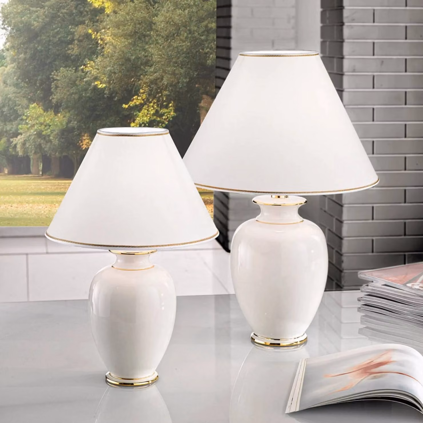 austrolux Lampada da tavolo Giardino Avorio, Crema / Ambra, Soggiorno / Sala da pranzo, Ceramica, Campagna / Rustiche, Lampada da tavolo