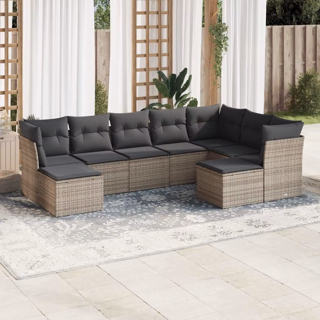 Maison Exclusive - Set da giardino 9 pezzi con cuscini Grigio Polyrattan