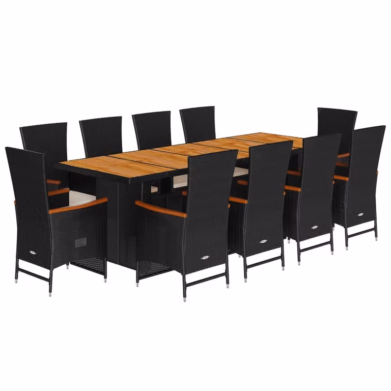 Set da Pranzo da Giardino 11 pz con Cuscini in Polyrattan Nero