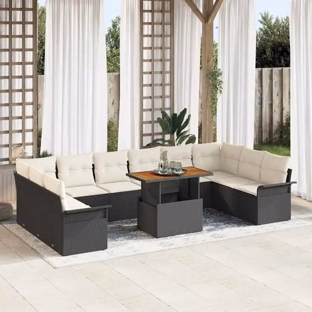 Set Divano da Giardino 9 pz Nero Poly Rattan 3358119