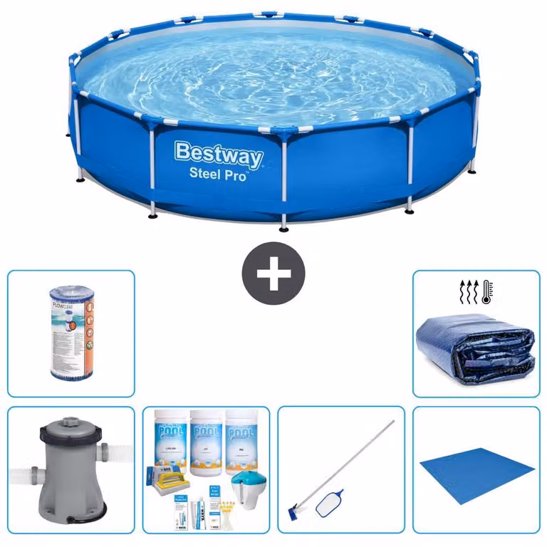 Bestway Steel Pro, piscina in acciaio, forma rotonda - 366x76 cm - composta da 7 elementi, modello S21603