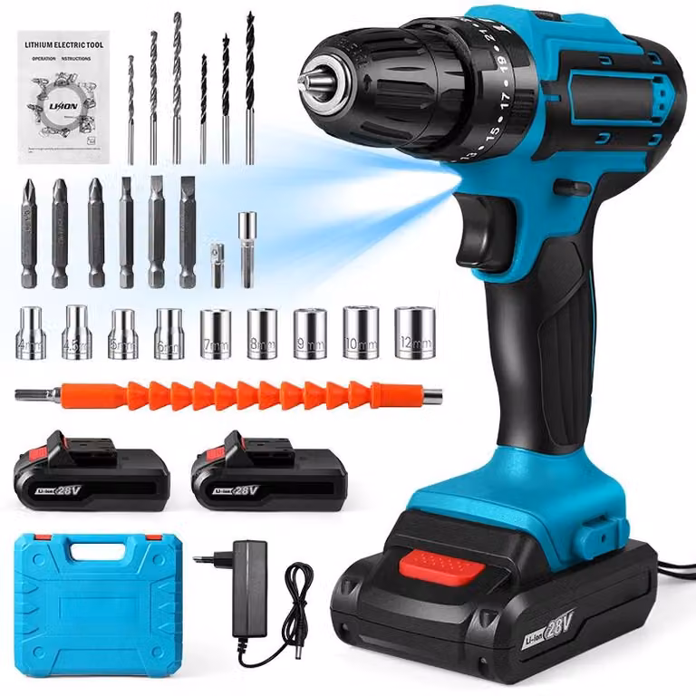 Trapano avvitatore a batteria da 21V - 2 batterie incluse - Batteria agli ioni di litio - Velocità variabile - Ideale per il fai-da-te