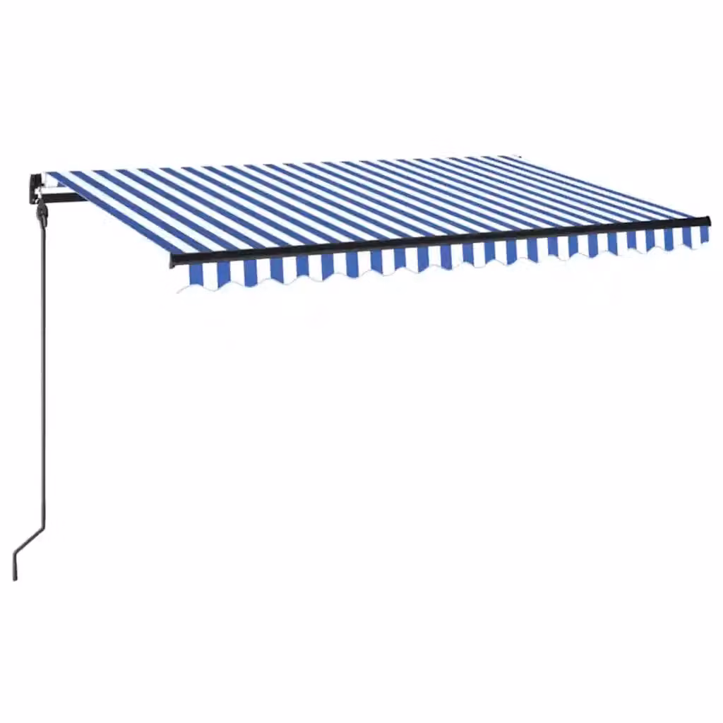 Tenda da Sole Retrattile Manuale vidaXL con LED in Alluminio e Poliestere, L: 450 cm, P: 300 cm, Colore Blu e Bianco – 2