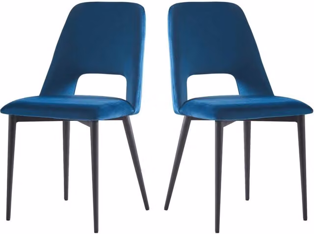 Set di 2 sedie Fedora in velluto blu con gambe in legno per la tua cucina, stile moderno