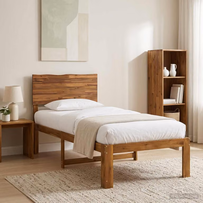Letto Singolo con Testiera vidaXL ROSTOCK in Legno di Acacia Naturale Marrone L/P/H: 100 x 200 x 104 cm