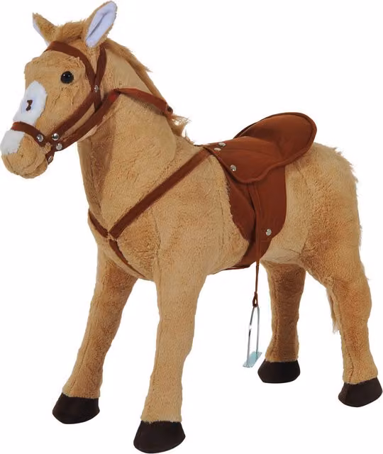 Cavallo a dondolo HOMCOM con suoni realistici, sella, briglie e poggiapiedi, Beige, H 60 x L 85 x P 28 cm – 1