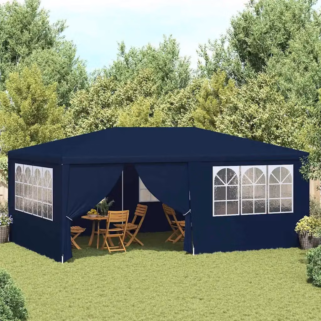 Gazebo professionale con pareti e finestre in blu, L: 6 m, P: 4 m, H: 2,7 m – 2