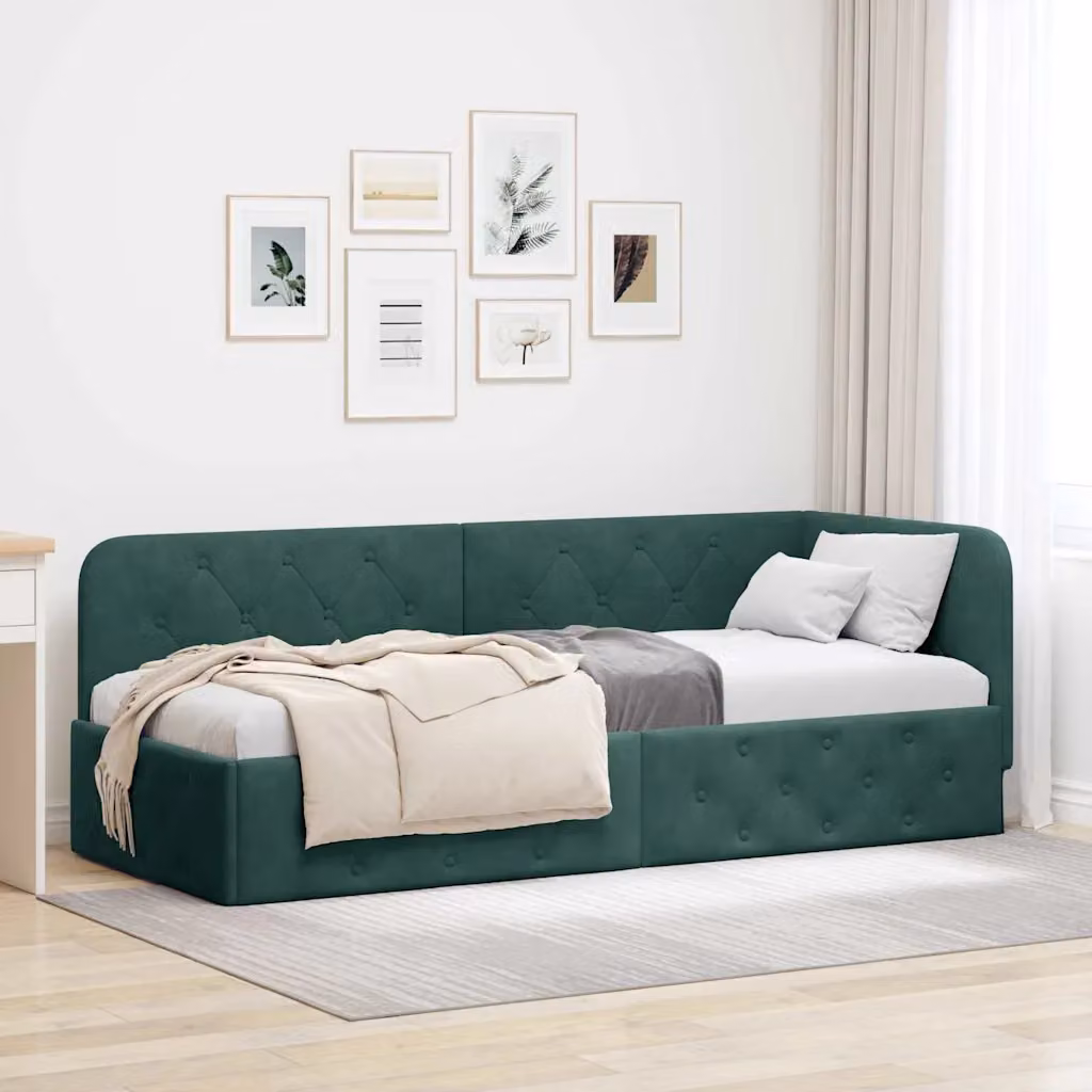 Cornice del letto ad angolo asimmetrica vidaXL in velluto verde, L: 80 cm, P: 200 cm, H: 72 cm – 1