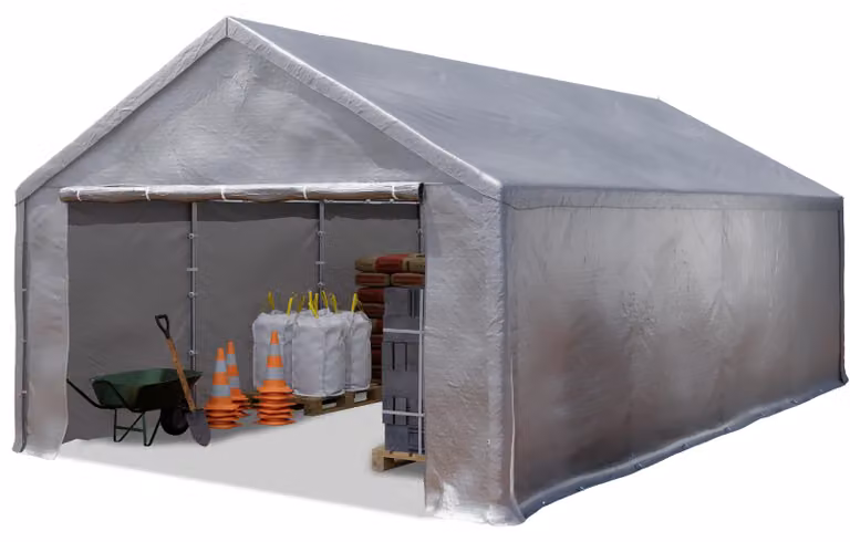 TOOLPORT Tenda capannone 4x8 m Tendostruttura Tenda garage telone PE 350 N impermeabile in grigio