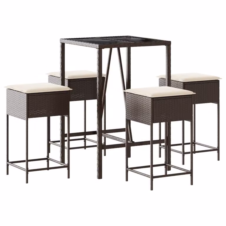 Set Bar da Giardino 5 pz con Cuscini in Polyrattan Marrone