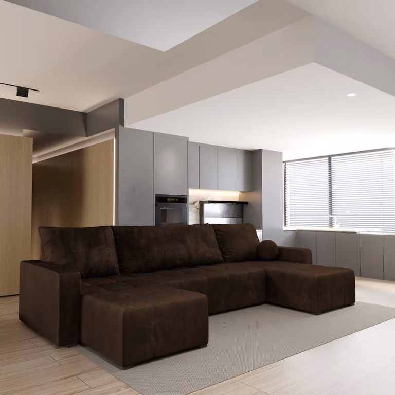 Divano angolare Masseno TOLARI con funzione letto a U, divano con box letto, divano da soggiorno, divano, divano letto, set di divani - marrone, KRONOS 06