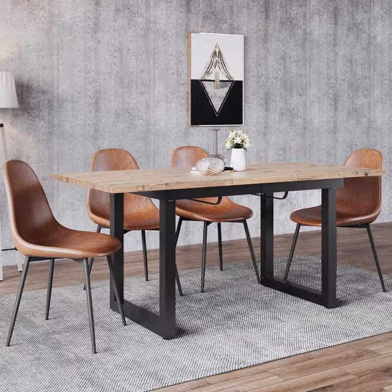 Tavolo da pranzo allungabile Sweiko, L140/180xL80xH75, stile industriale, rettangolare, tavolo da caffè per il tempo libero, tavolo da pranzo moderno e semplice in ferro, tavolo da pranzo multifunzionale salvaspazio, MDF, aspetto rovere+nero