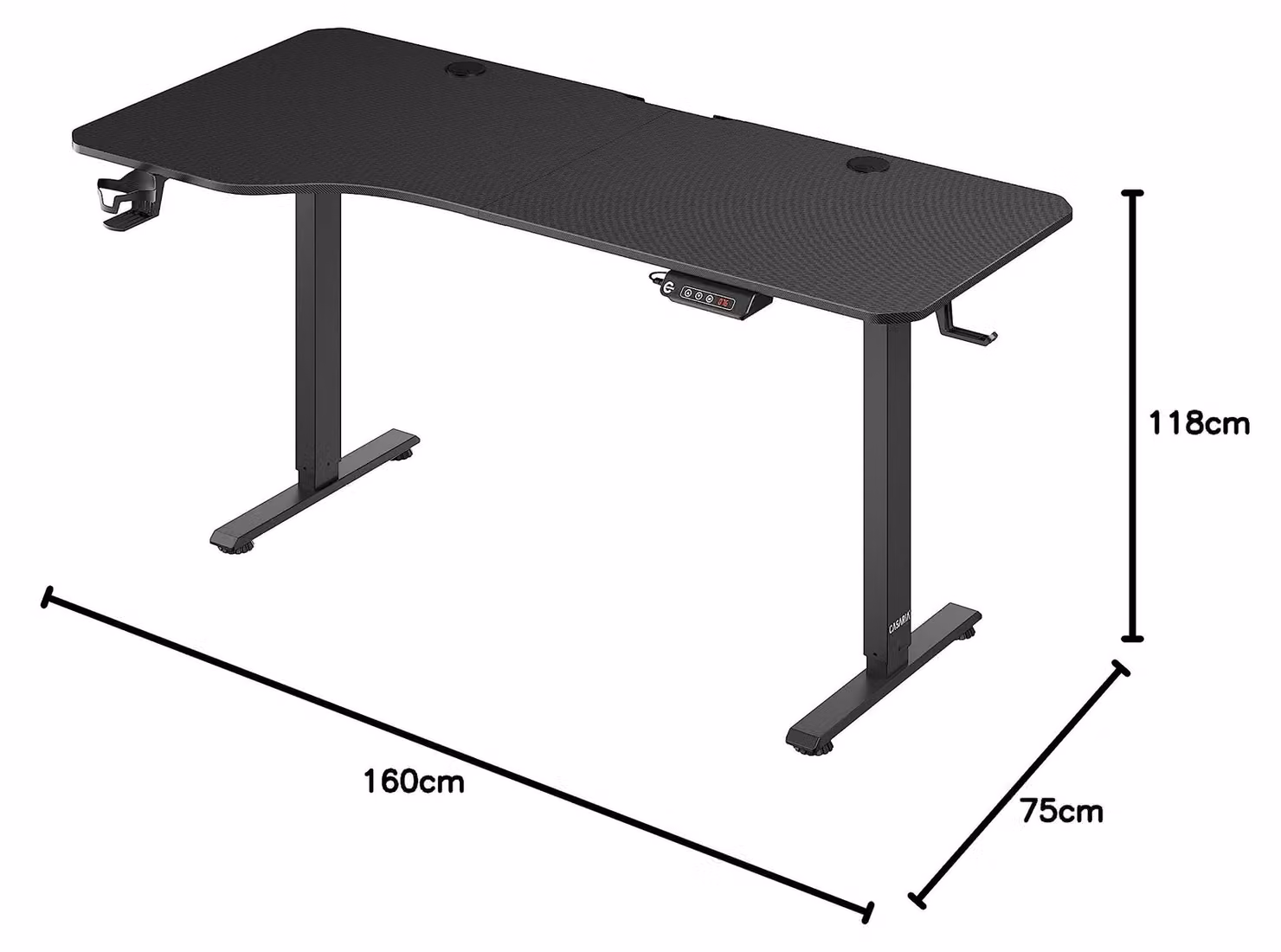 Scrivania regolabile in altezza, elettrica - 160 x 75 cm - Nera - Ergonomica