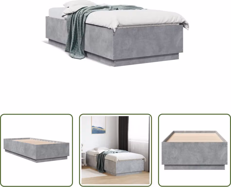 The Living Store Struttura per letto in cemento grigio 100x200 cm Materiale a base di legno