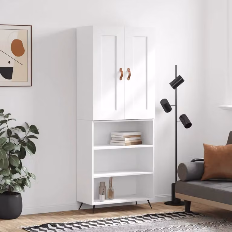 Credenza moderna vidaXL bianca con ante a battente e ripiani interni in legno e metallo L: 69,5 cm, P: 34 cm, H: 180 cm