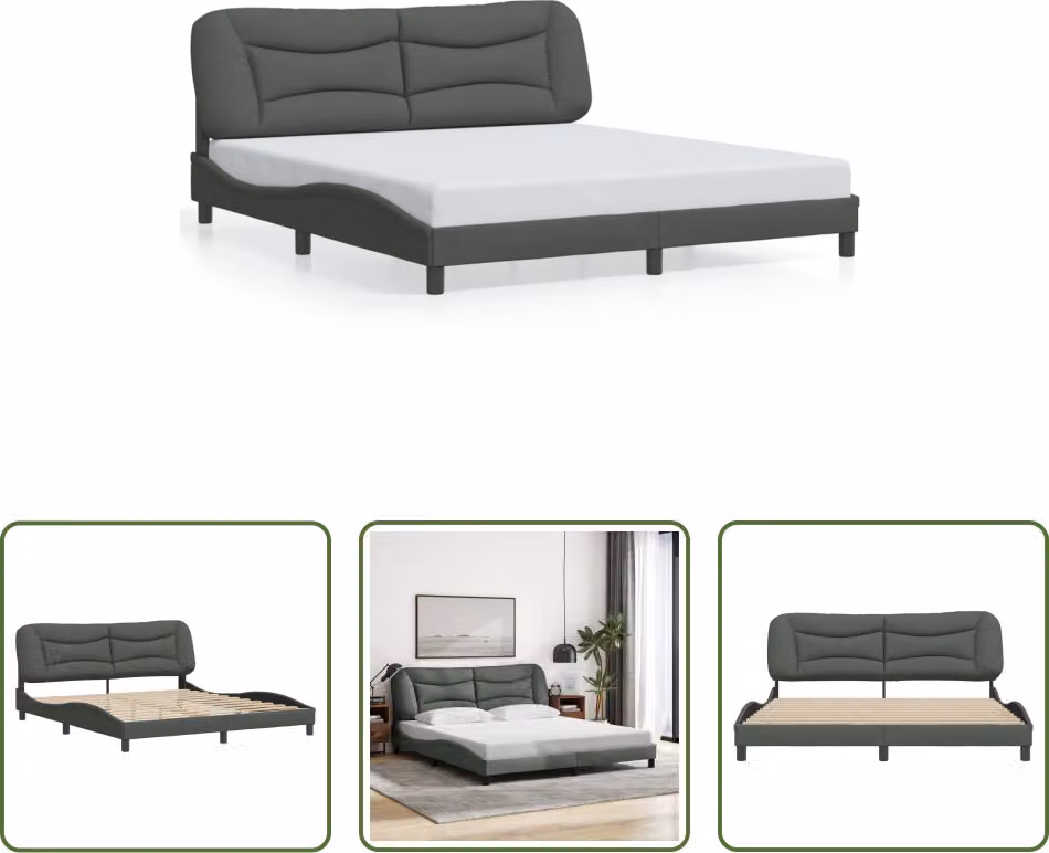 The Living Store Struttura letto con testiera in tessuto grigio scuro 180x200 cm