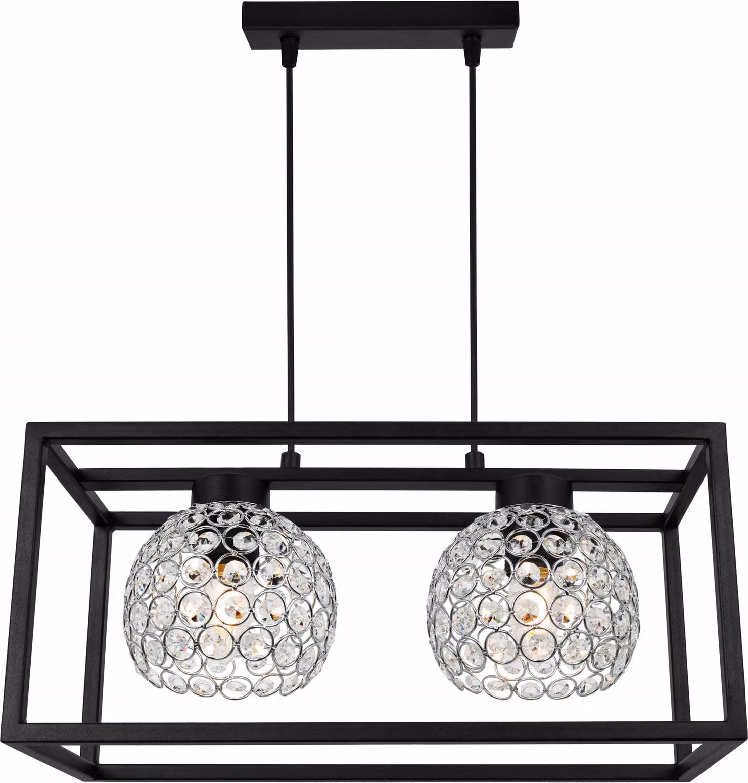 Lampada a sospensione Crystal Cage - Lampada da soffitto per soggiorno, camera da letto e sala da pranzo - Lampada a sospensione in metallo e vetro - E27 - Cromo - 2 fiamme
