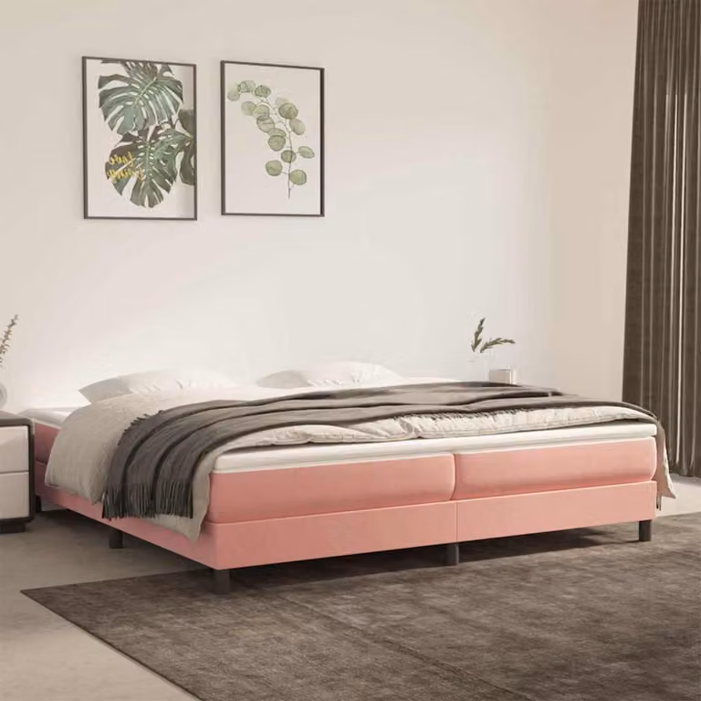 vidaXL Giroletto a Molle con Materasso Ibrido in Velluto Rosa e Bianco L/P/H: 200 x 200 x 25 cm