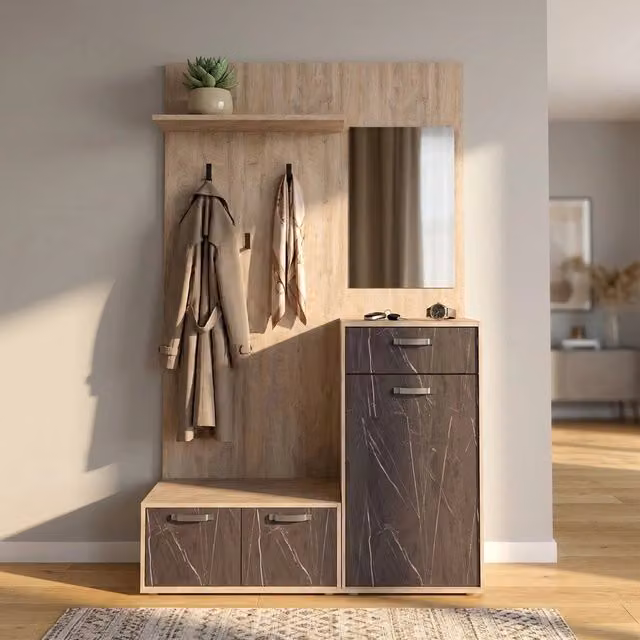 Mobile Ingresso con attaccapanni in Legno Composito cm 115x35x197 - NATHANIEL