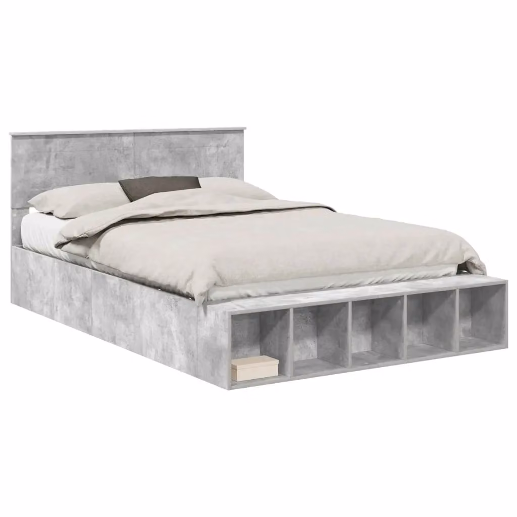 Struttura letto moderna con scaffale e cassetti vidaXL in legno ingegnerizzato Grigio, L: 160 cm, P: 200 cm, H: 90 cm – 2