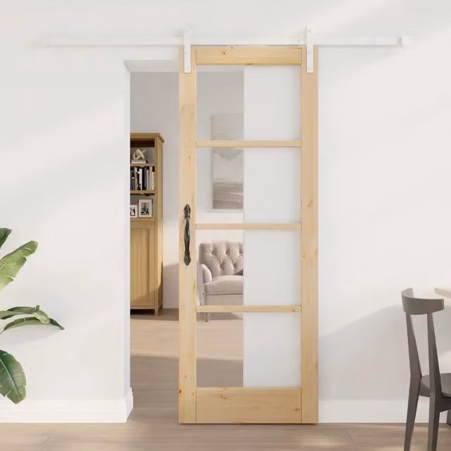 Porta scorrevole moderna vidaXL ORKDAL in legno e vetro, colore marrone e beige, L: 73,5 cm, H: 198,5 cm