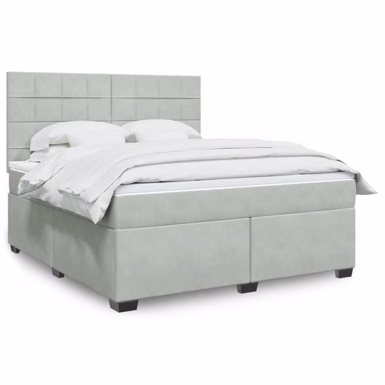 vidaXL Letto Ibrido con Materasso in Velluto Grigio e Bianco L/P: 180 x 200 cm