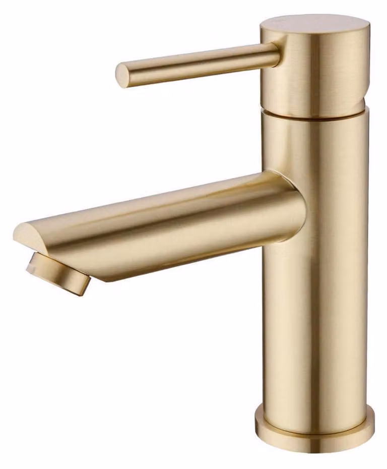 Miscelatore per lavabo, monocomando, in ottone spazzolato, finitura oro, modello compatto