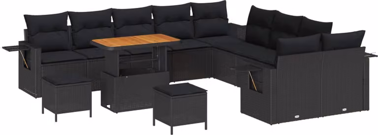 Set Divano da Giardino 13 pcs Nero polyrattan